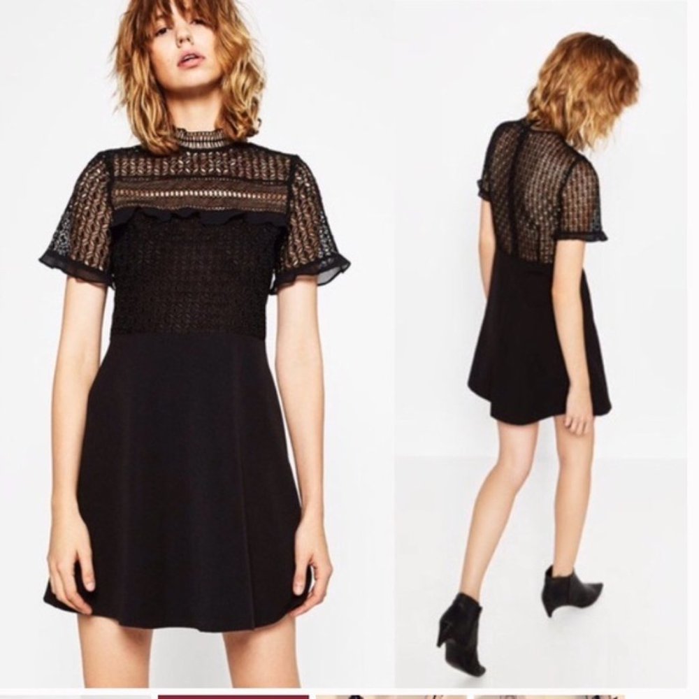 Zara Black Lace Detail Mini Dress